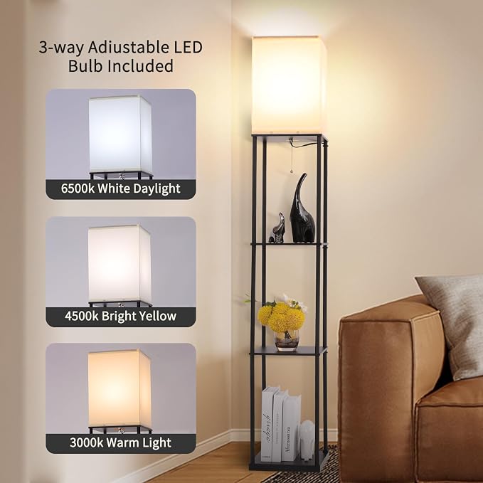 Gupuzm Floor Lamp with Shelves, Modern Square Standing Lamp with 3 Color - Image 2