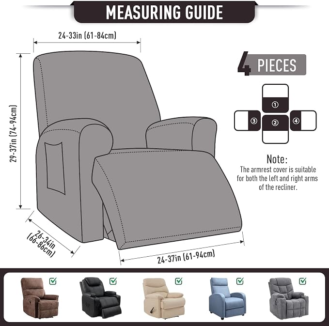 TAOCOCO Recliner Cover 4-Pieces, Recliner Stretch Sofa Slipcover, Recliner - Image 5