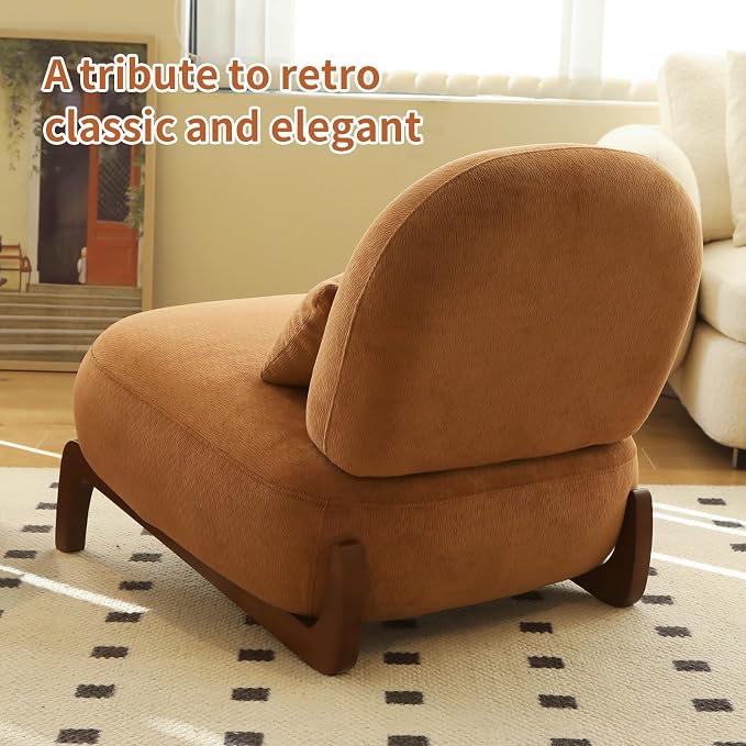 KEIKI Velvet Accent Chair with Solid Wood Legs, Armless Cute Single Seat Sofa - Image 7