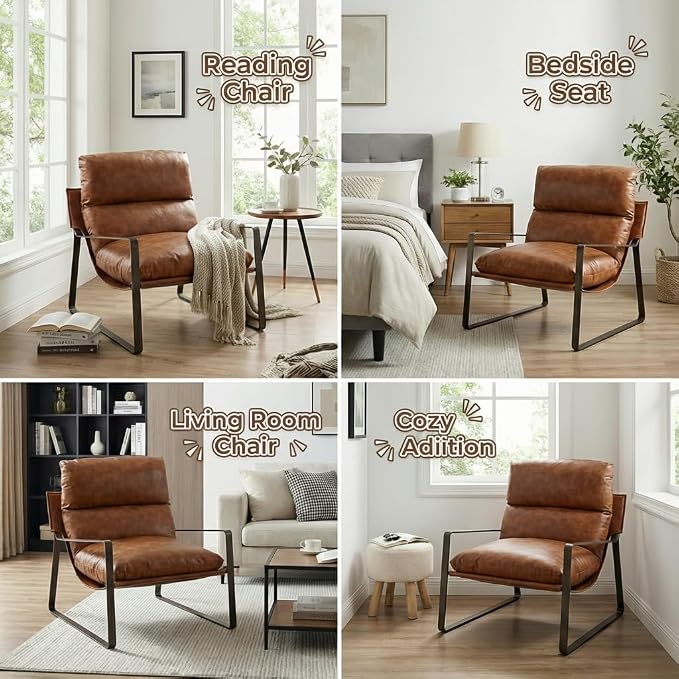 LukeAlon Modern PU Leather Accent Armchairs Set of 2, Upholstered Lounge Chair - Image 4