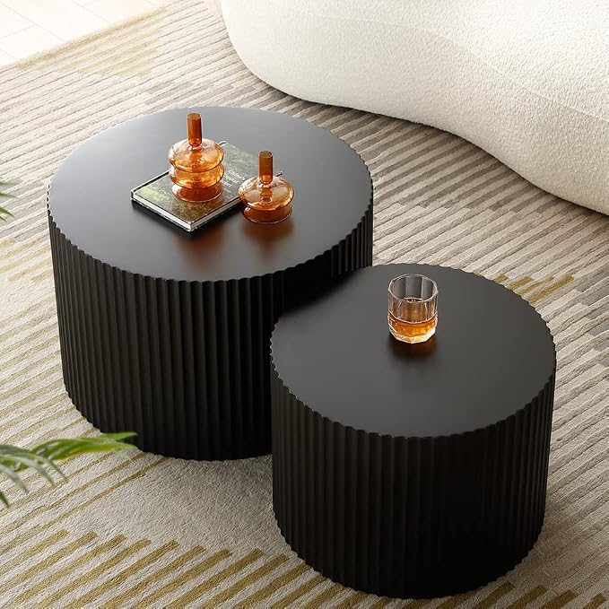 Black Round Coffee Table Set of 2 - Image 4