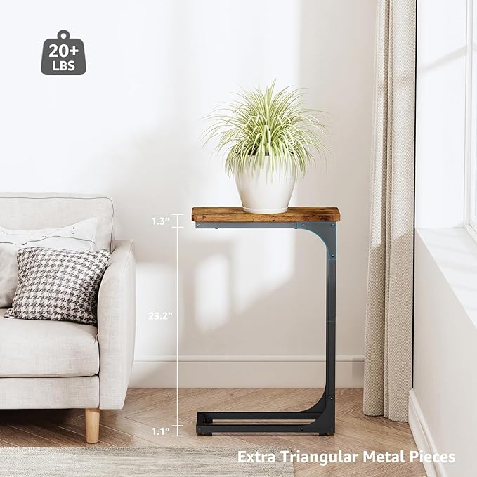 QEEIG Narrow C Shaped Side Table Set of 2 Living Room Sets Slim Couch Tray - Image 3