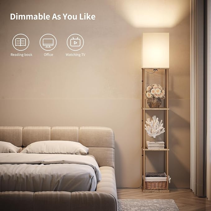 SUNMORY Floor Lamp with Shelves, Modern Square Shelf Lamps, Display Shelf - Image 5