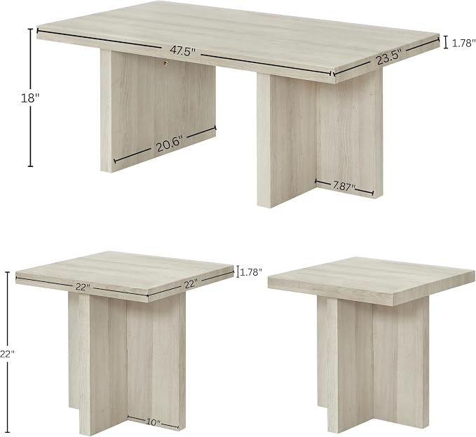 Roundhill Furniture Mchome 3-Piece Coffee Table Set, Coffee Table and Two End - Image 17