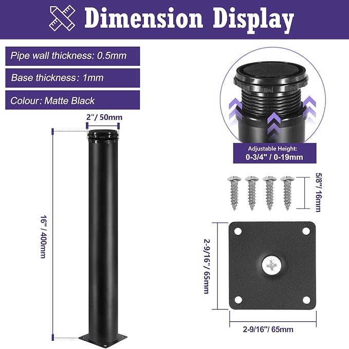 16 Inch Metal Furniture Legs Stainless Steel Adjustable Legs Black Metal Legs - Image 5