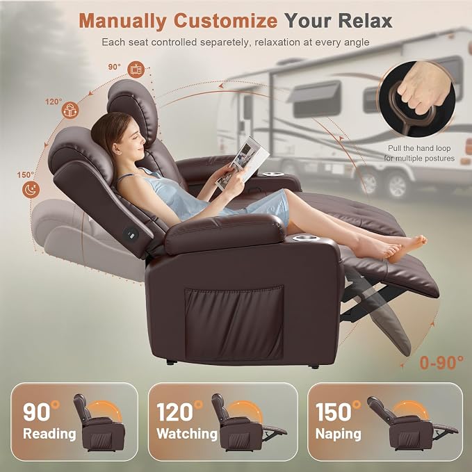 RV Loveseat Recliner Sofa, Wall Hugger Massage Reclining RV Couch - Image 8
