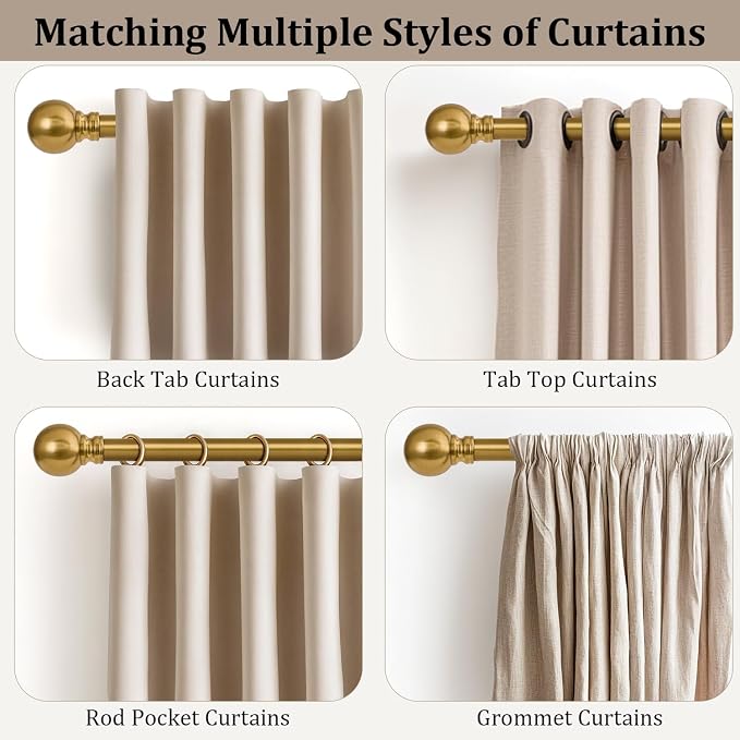 Modern Gold Curtain Rods for Windows 48 to 84 Inch 1" Diameter Adjustable Heavy - Image 4