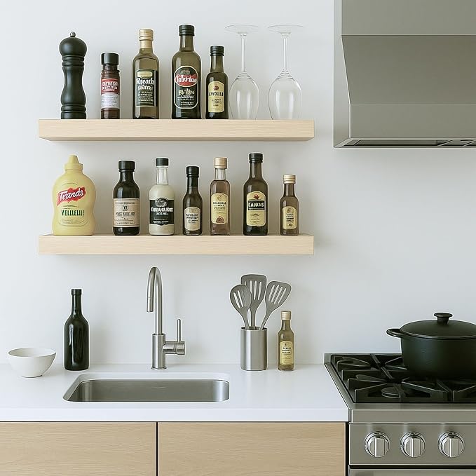 White Oak Floating Shelves for Wall, 24 in Wall Mounted Shelves Perfect for - Image 2