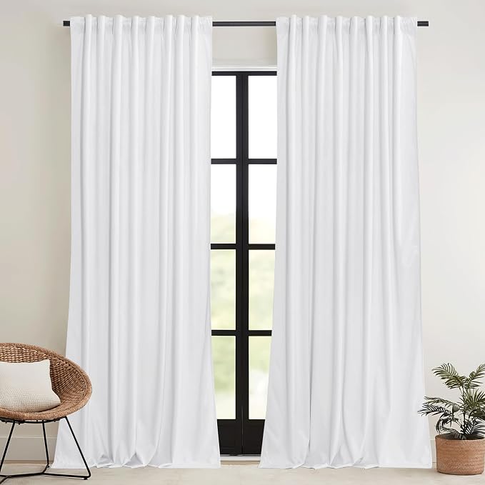 RYB HOME White Velvet Curtains 84 inches 2 Panels Set - Image 2