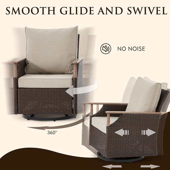 HOMREST 3 Piece Outdoor Swivel Chair Set, Wicker Patio Bistro Set - Image 3