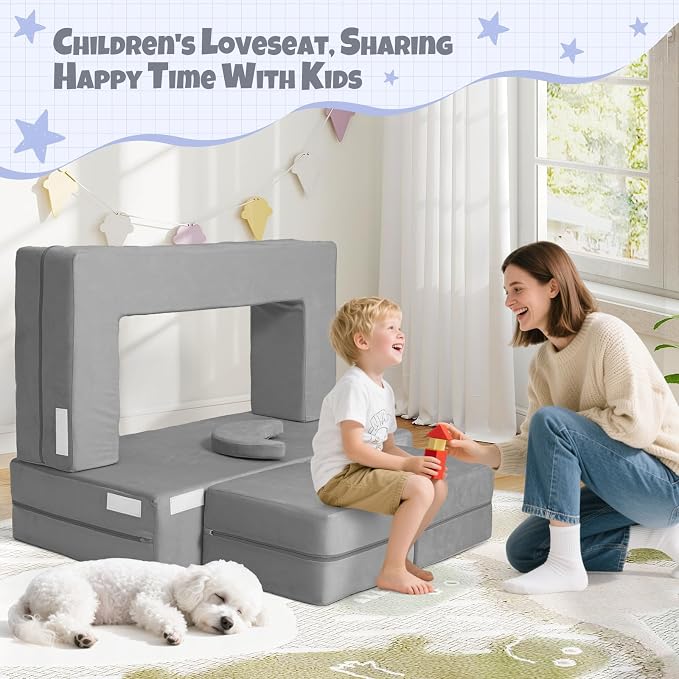 5 Pcs Modular Kids Play Couch, Toddler Couches That Fold Out, Plush Foam Chair - Image 4