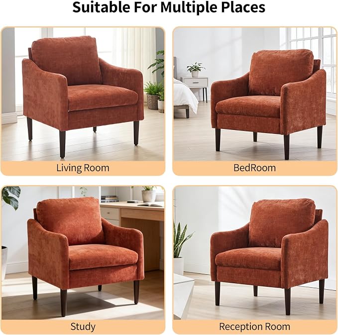 Mid Century Modern Accent Chair, Chenille Fabric Armchair - Image 8