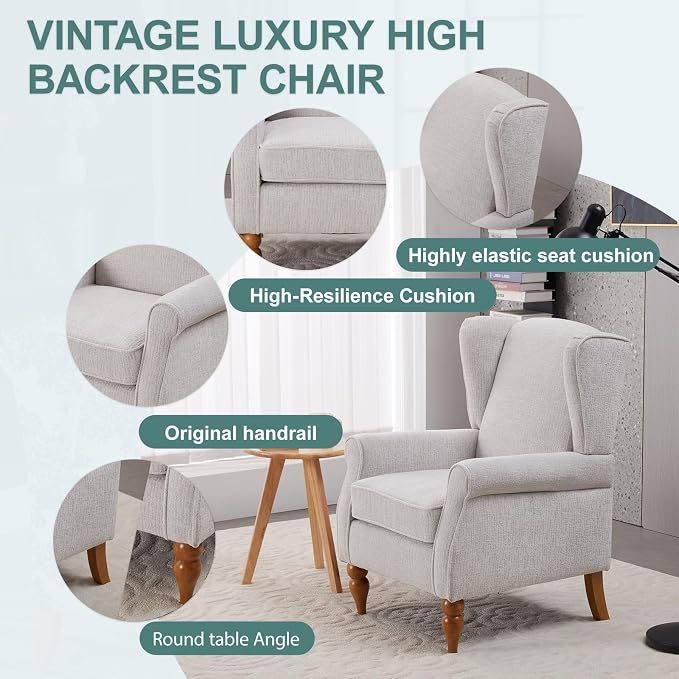 Mid-Century High Wingback Chair, Modern Fabric Accent Chair Armchair - Image 5