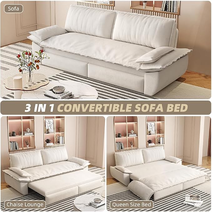 KEIKI 73.2" Convertible Futon Sofa Bed Queen Size, 3-in-1 Pull Out Couch - Image 3