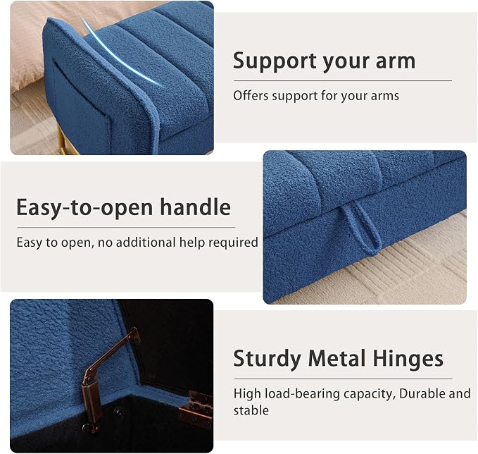 66'' King Size Storage Bench for Bedroom, Teddy Boucle End of Bed Benches for - Image 7