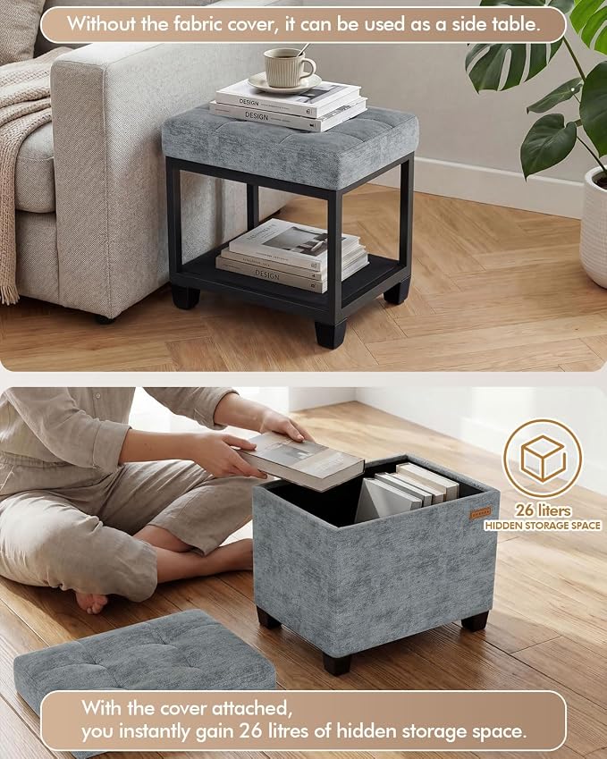 ABHENG Chenille Metal Framed Storage Ottoman, 12.2" D x 16.1" W x 17.7" H - Image 6
