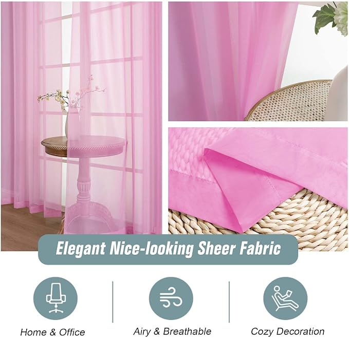 Light Pink Window Sheer Curtains 45 Inches Length, Voile Short Curtains - Image 4