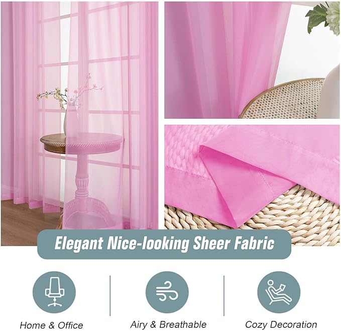 Light Pink Sheer Curtains for Window 96 Inches Long 2 Panels, Soft Airy Light - Image 4