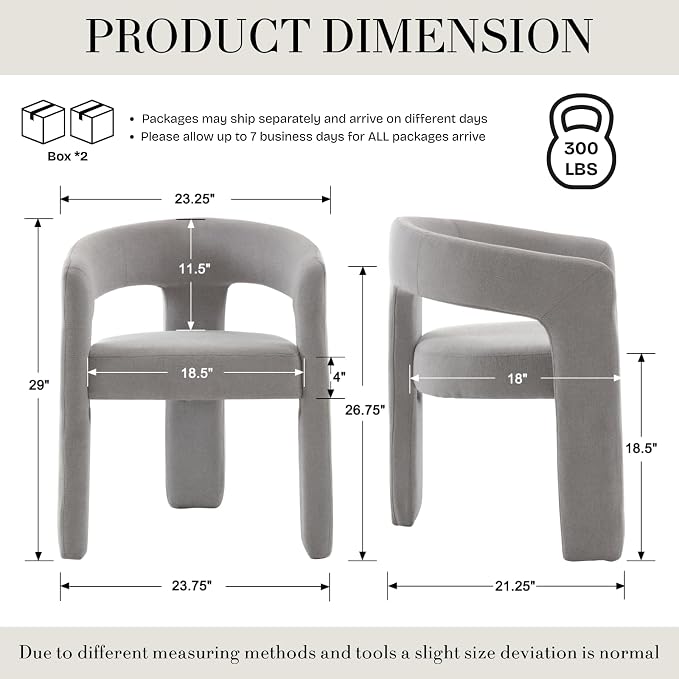 Modern Chenille Dining Chairs Set of 2, Upholstered Barrel Chairs - Image 2