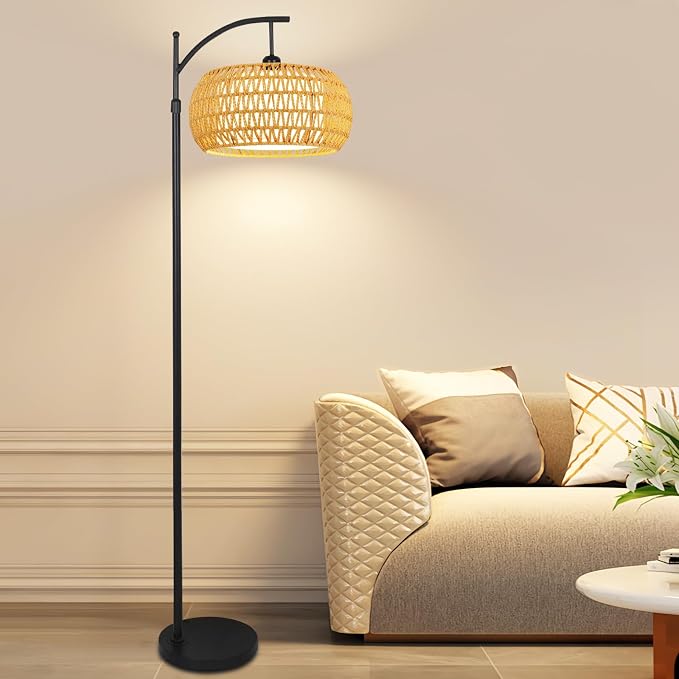 Arc Floor Lamps for Living Room Rattan Boho Floor Lamp - Image 9