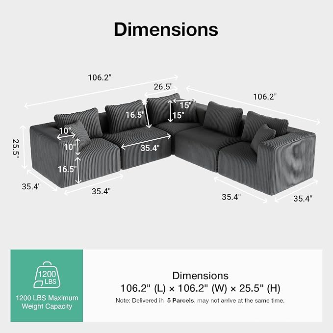Novilla 106" Modular Sectional Sofa, Modern Cloud Sectional Couch - Image 2