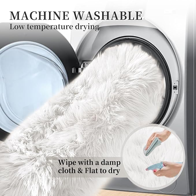 ORINOVA White Faux Sheepskin Fur Machine Washable Runner Area Rugs - Image 5