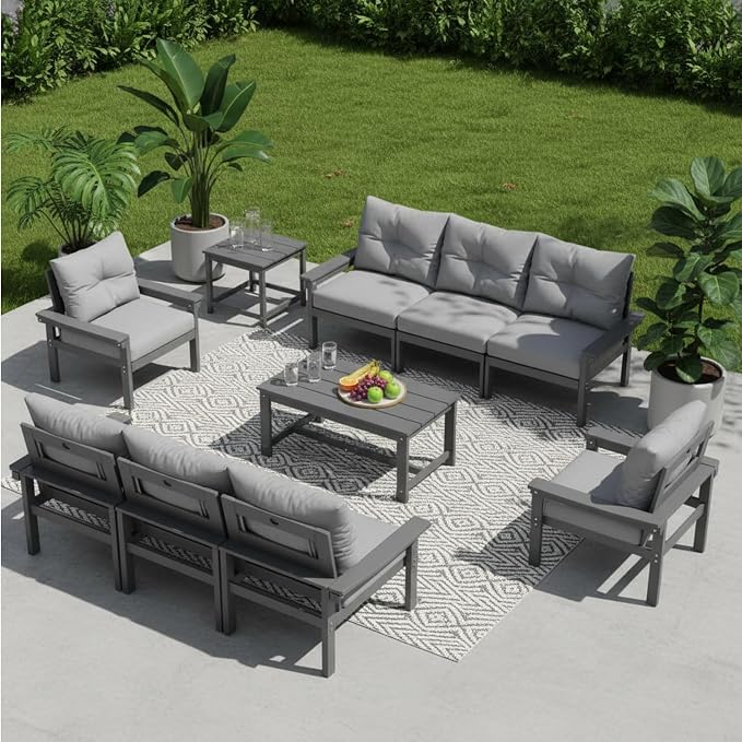 HDPE 3 Piece Patio Furniture Set, All-Weather Outdoor Couch Set - Image 9