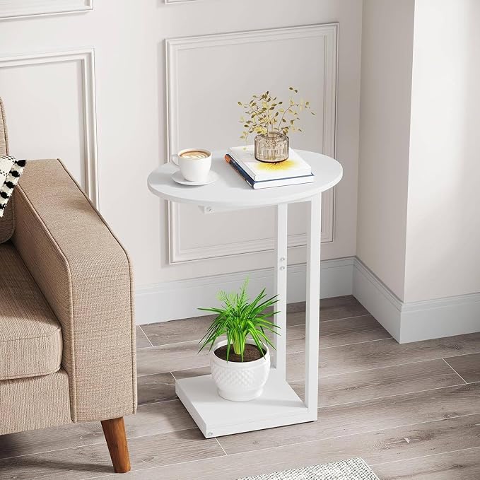 Hosfais Small Side Table End Table, C Shaped Oval Coffee Table, Wooden TV Tray - Image 4