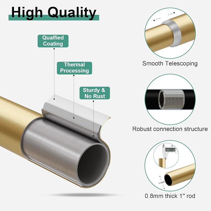 QDWIS Gold Curtain Rods for Windows 28 to 48 inch, Rustic Decorative Drapery - Image 5
