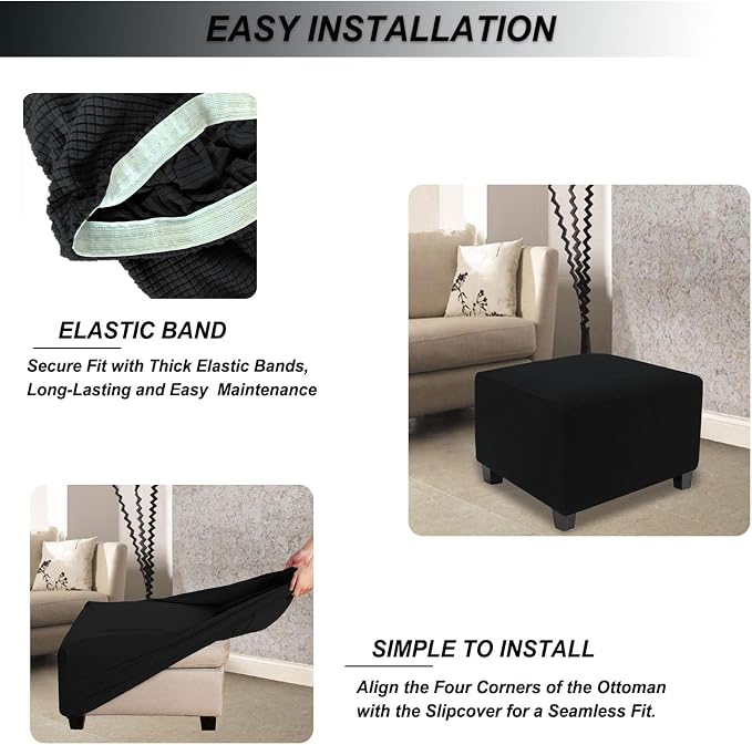 NeColorLife Stretch Ottoman Cover Square Soft Knitted Jacquard Washable Thick - Image 5