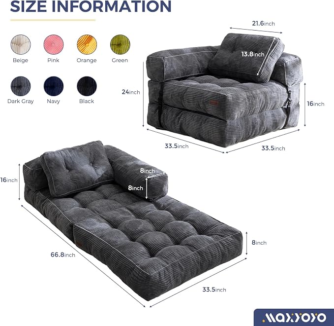 MAXYOYO Folding Sofa Bed, L-Shaped Convertible Sofa Bed - Image 2