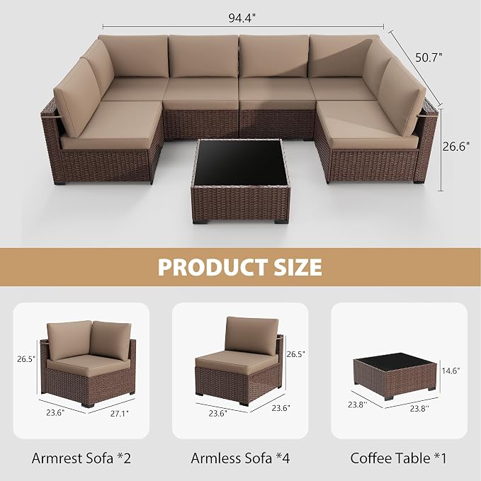 KIGOTY 7-Piece Patio Furniture Set, All-Weather PE Rattan Outdoor Sectional Sofa - Image 3