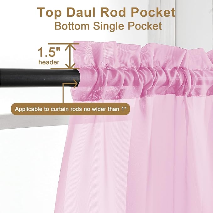 Chyhomenyc Pink Sheer Curtains 96 inches Long 2 Panels, Light Filtering Soft - Image 2