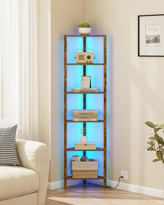 TUTOTAK Corner Shelf with LED Light, 6-Tier Corner Bookshelf - Image 4
