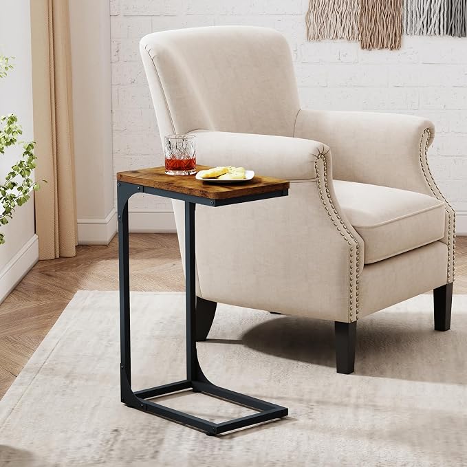 QEEIG Narrow C Shaped Side Table Set of 2 Living Room Sets Slim Couch Tray - Image 2