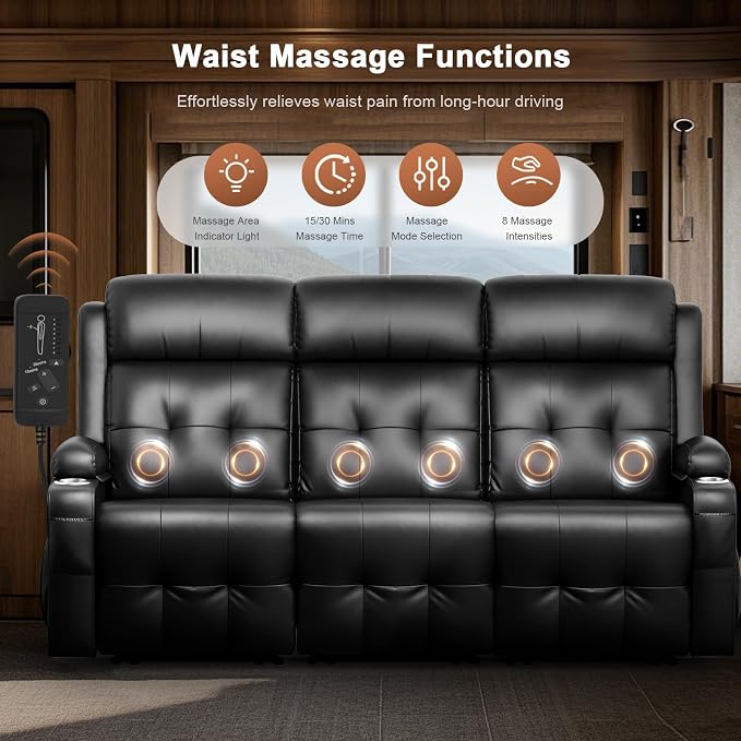 RV Loveseat Recliner Sofa, 3 Seater Massage Wall Hugger Reclining Couch - Image 4