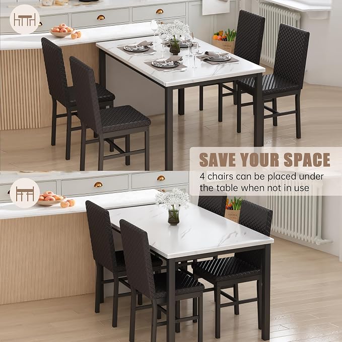 Recaceik Dining Table Set for 4, Modern 5 Piece Dining Table Set Faux Marble - Image 8