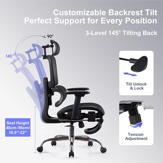 Office Chair with Footrest, Ergonomic Chair with 3D Headrest, Computer Chair - Image 8