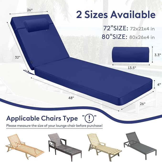 Chaise Lounge Cushion for Outdoor Furniture, Waterproof, Fade-Resistant and - Image 6