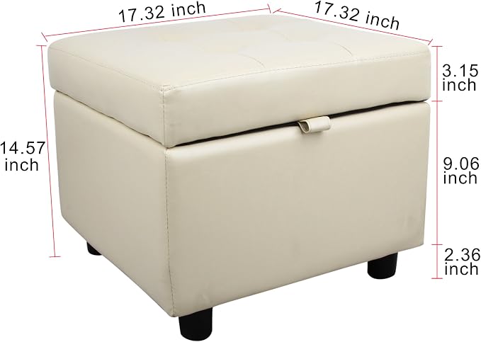 H&B Luxuries Tufted Leather Square Flip Top Storage Ottoman Cube Foot Rest - Image 3