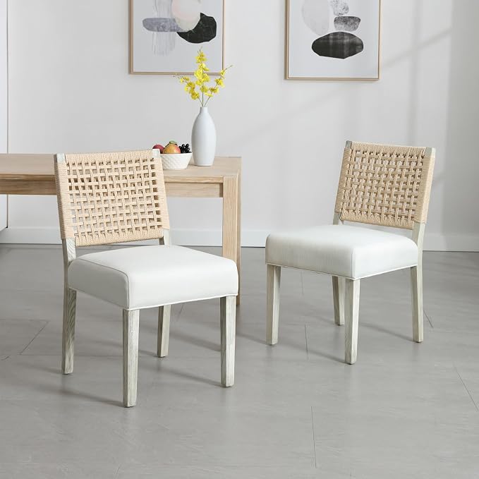 LZAREAL Farmhouse Dining Chairs Set of 6 Linen Fabric Upholstered Accent Side - Image 2