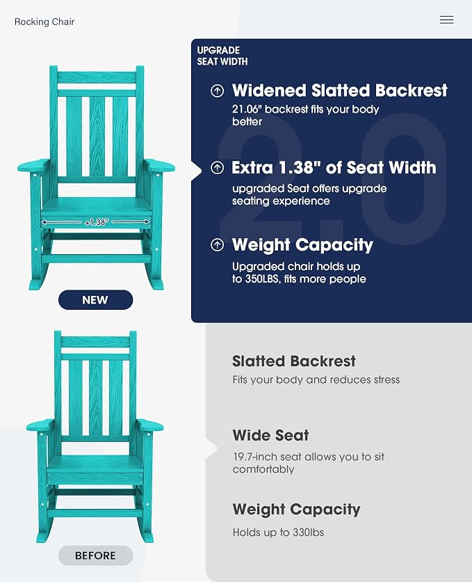 KINGYES Oversized Outdoor Rocking Chair Set of 2, All-Weather Patio Rocking - Image 4