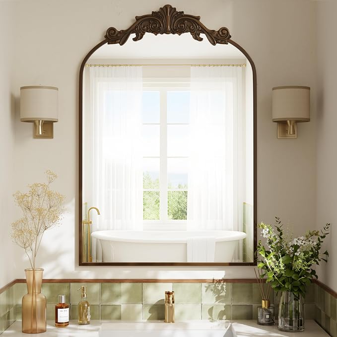 VooBang Vintage Arched Bathroom Mirror, 26x38 Inch Retro Wall Mounted Vanity - Image 6