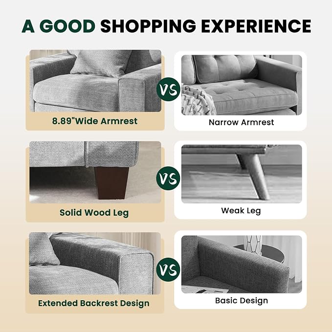 DOPEDIO Modern Living Room Sofa Set, 88.58" Chenille Loveseat - Image 5