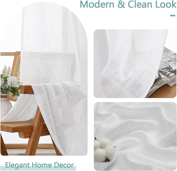 Chyhomenyc Extra Long White Semi Sheer Curtains 108 Inches Long 2 Panels Set - Image 8