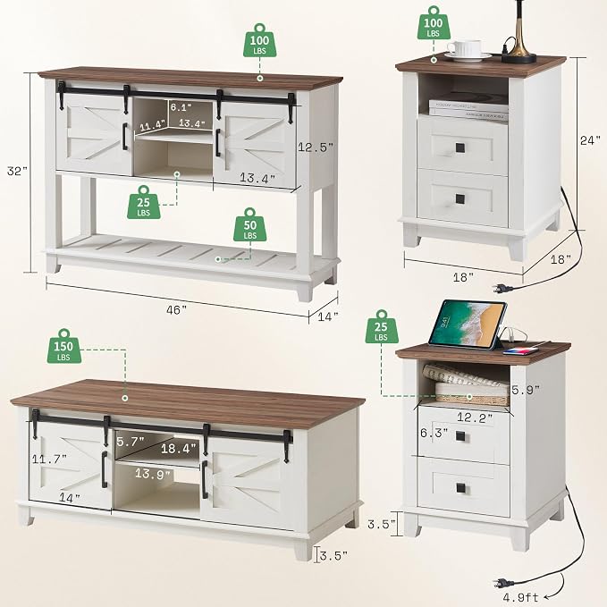AMERLIFE Farmhouse 4-Piece Living Room Set, Entryway Console - Image 2