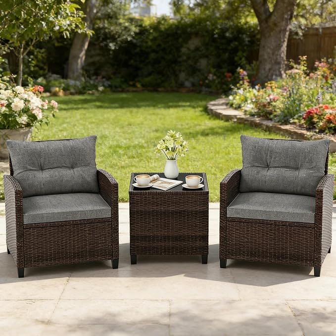 COSTWAY 3PCS Patio Furniture Set, PE Rattan Wicker Sofa w/Washable Cushion and - Image 2