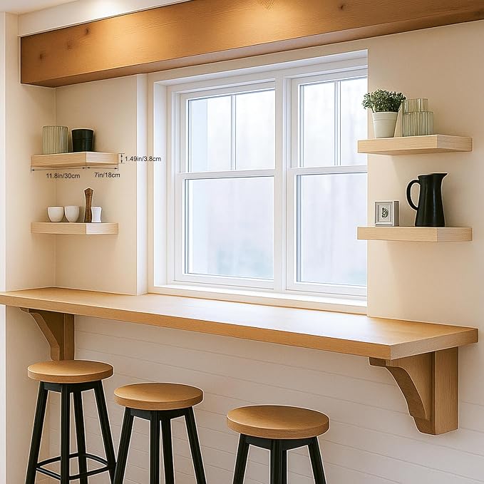 Oak Floating Shelves for Wall, Kitchen & Living Room Decor Display, for Plants - Image 5