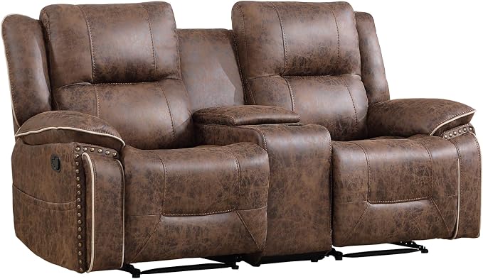 EBELLO Faux Leather Manual Recliner Loveseat, 2 Seater Reclining Sofa Chair - Image 8