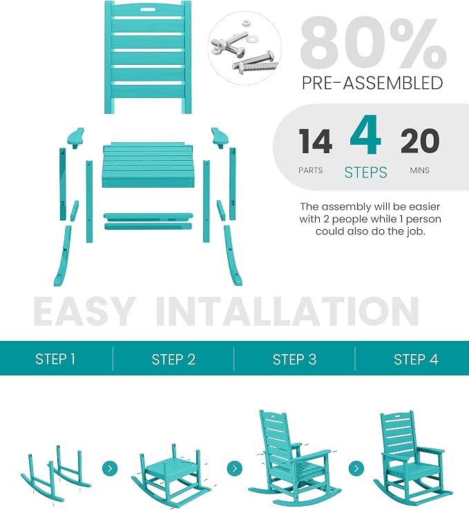 SERWALL Outdoor Rocking Chair Set of 2, Oversized HDPE Patio Rocking Chair - Image 5